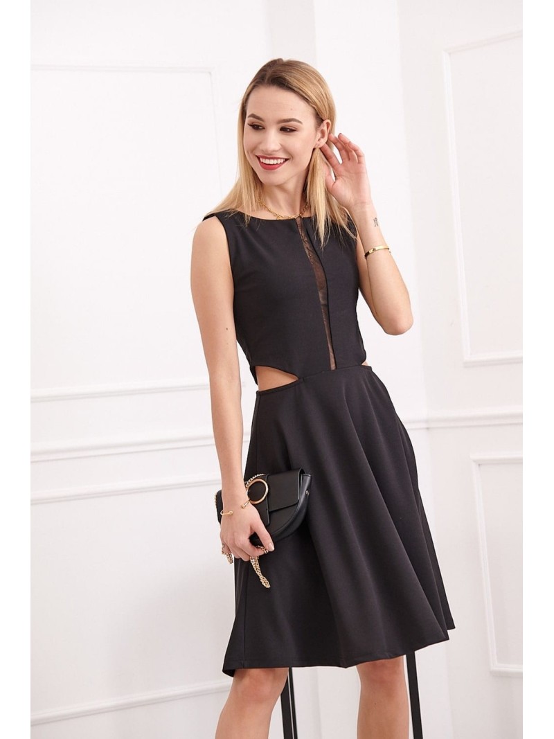 Flared dress with chiffon, black 1781 - Online store - Boutique